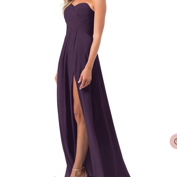 Azazie Purple Strapless Arabella With Front Slit Chiffon Bridesmaid Dress 0/2 - Picture 4 of 16